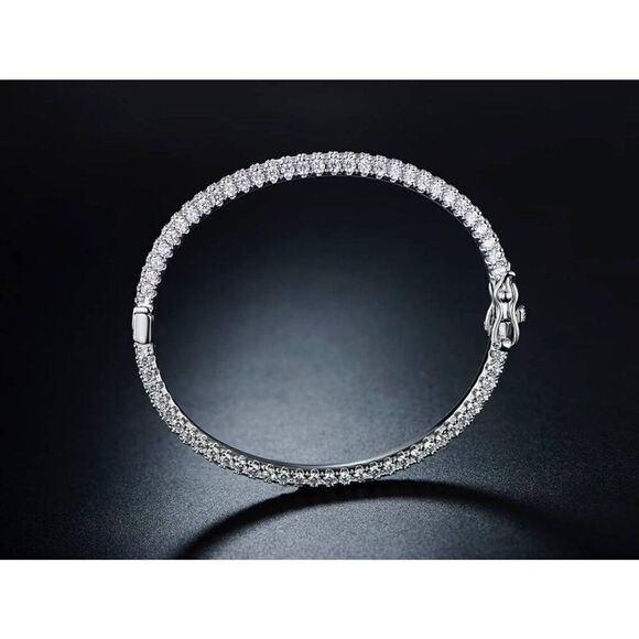 Stunning 18KWGP Genuine Pave Diamond Simulant Bangle Bracelet - Picture 4 of 5